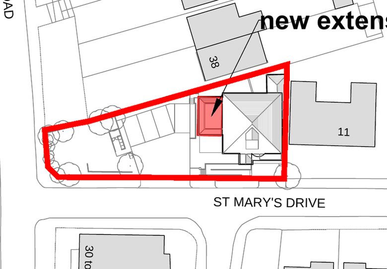 Original block plan: conversion to 4 apartments with new extension